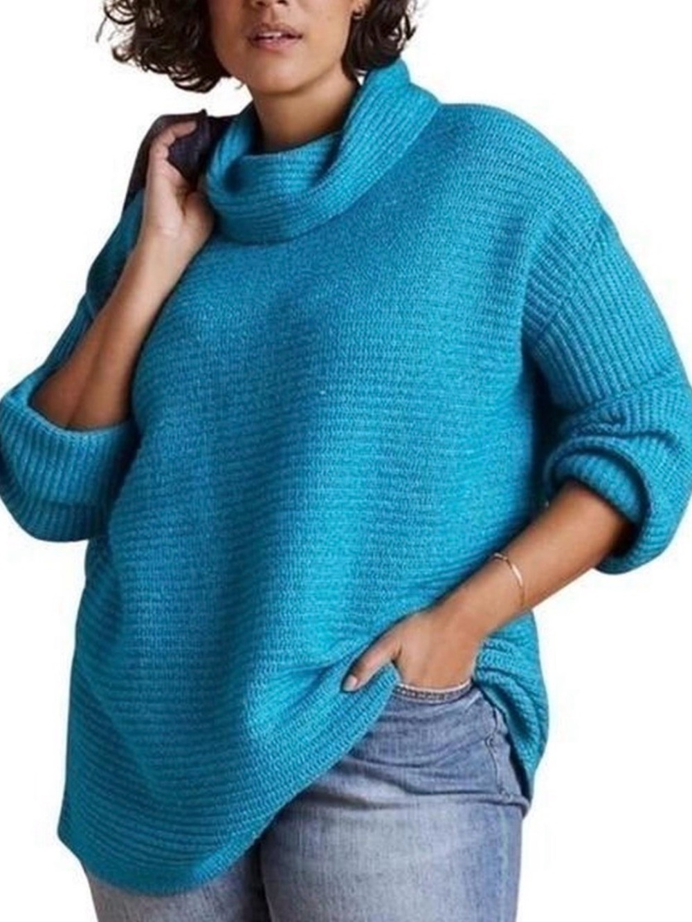Anthropologie Plus Size Turquoise Oversized Cowl Neck Sweater 2X | excellent